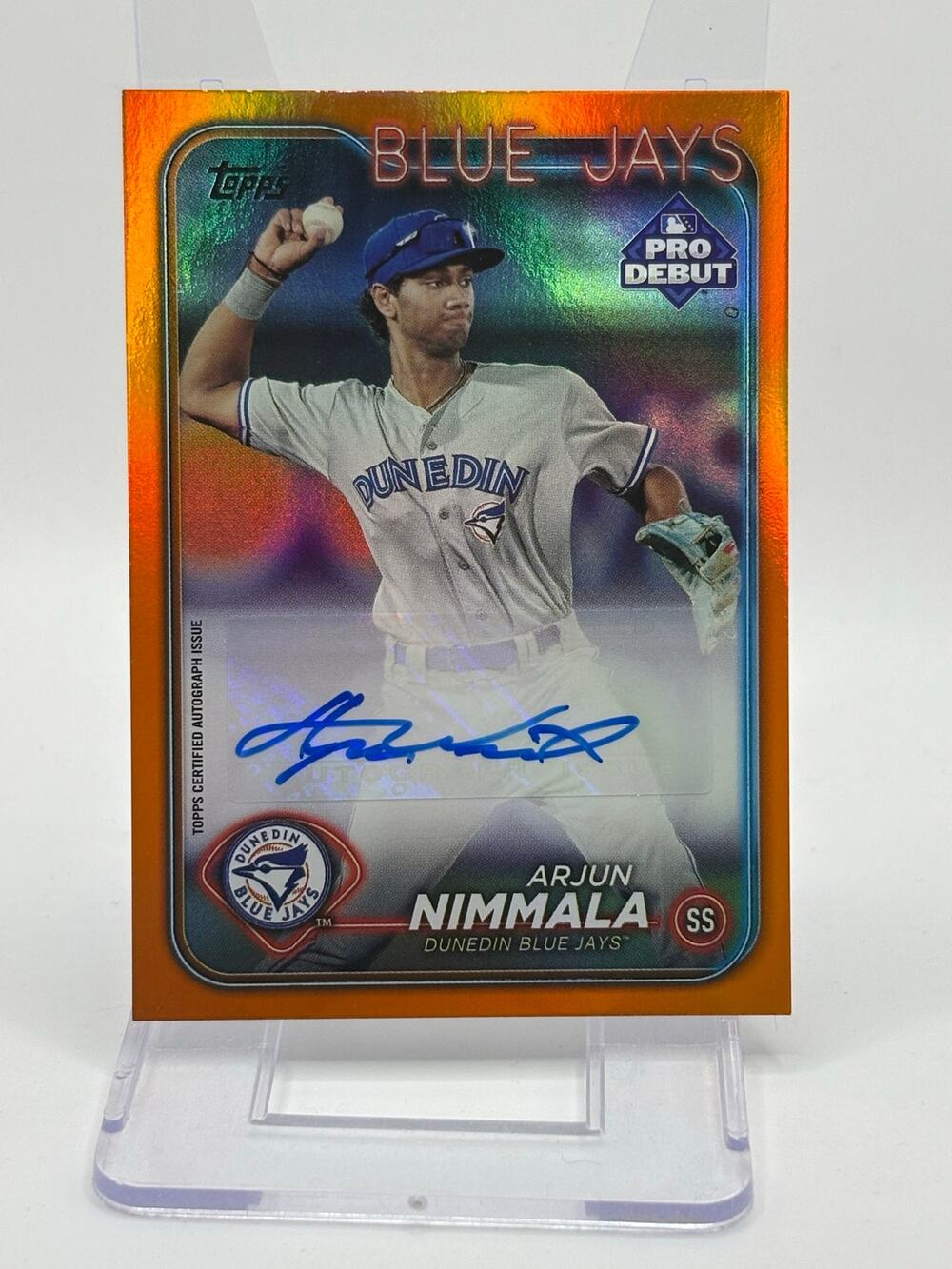 2024 Topps Pro Debut Arjun Nimmala Orange Refractor Auto 25/25 SP Blue Jays